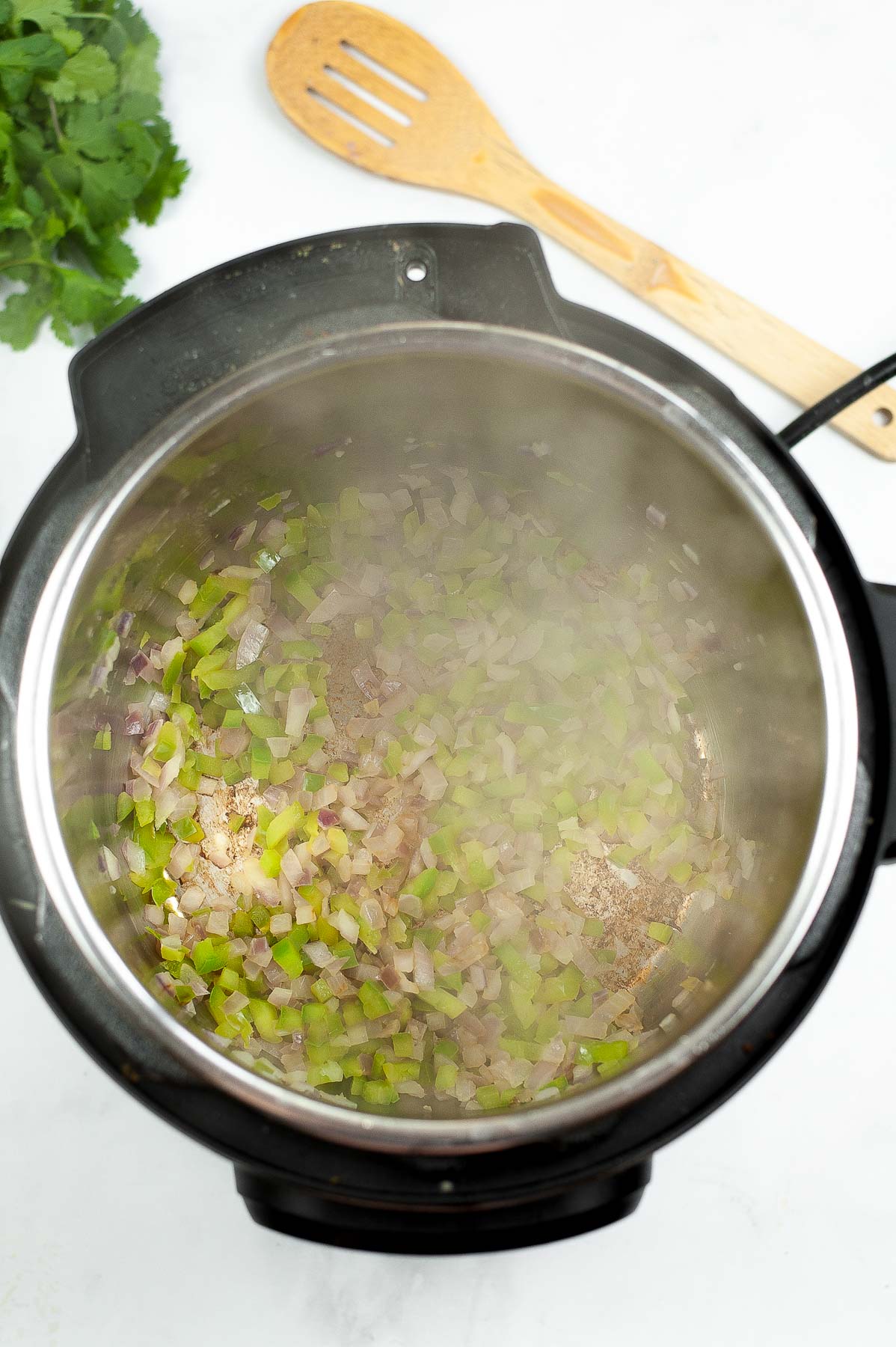 sauteed green peppers and onion in the Instant Pot