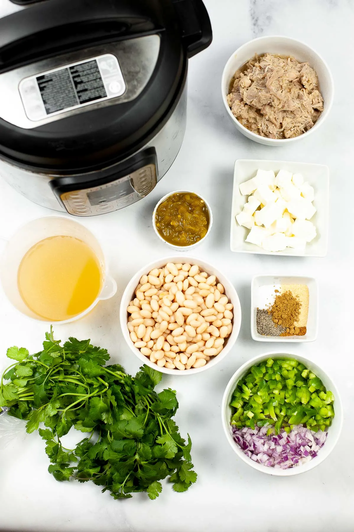 Ingredients to make white chicken chili in the Instant Pot