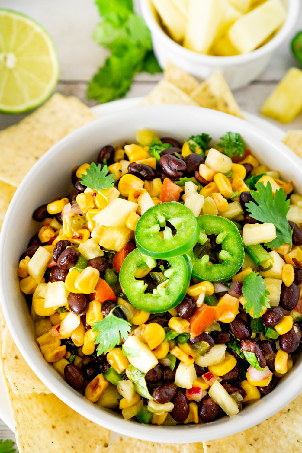 bowl of black bean salsa with pineapple