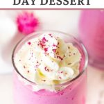 pinnable image of whipped cottage cheese with dragon fruit powder dessert