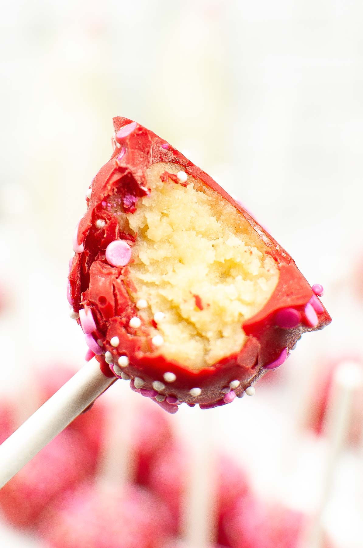 inside of a red valentine's day cake pop
