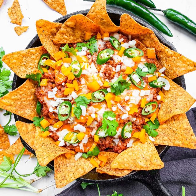 Skillet Beef Nachos Babaganosh
