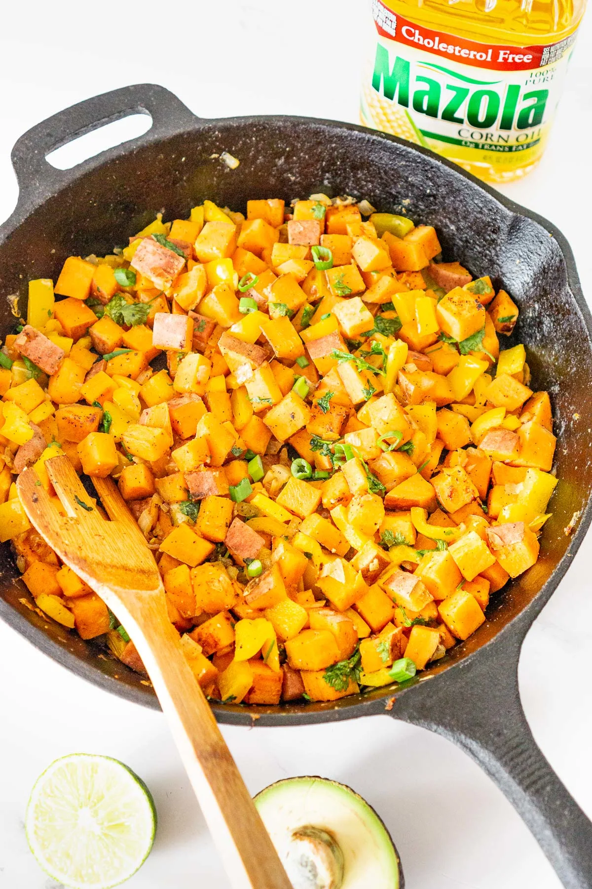 sweet potato hash in a cast iron skillet