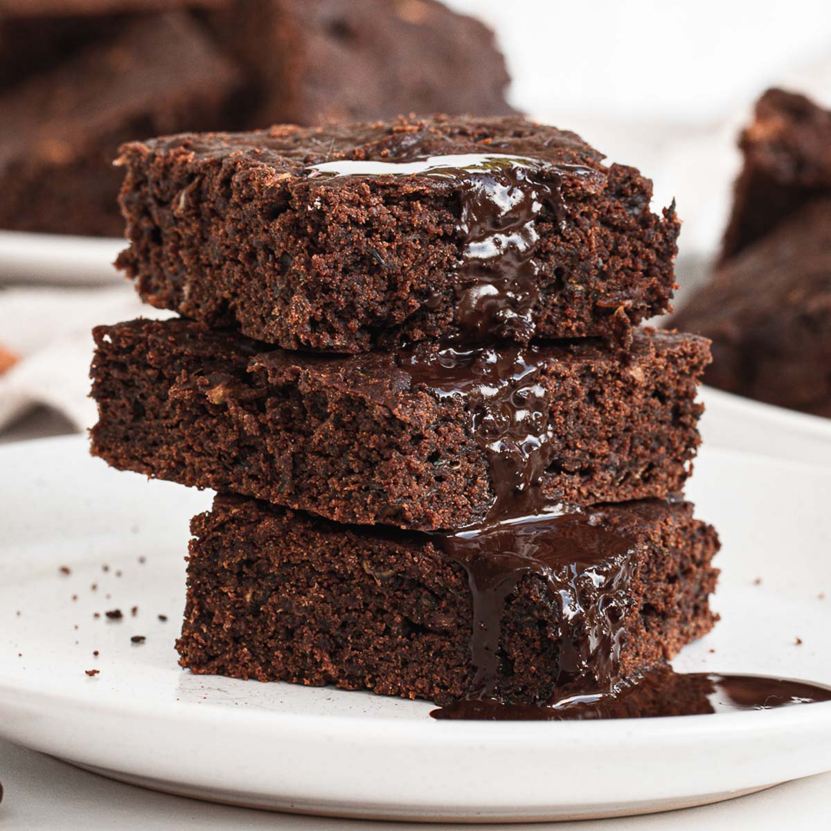 Stack of 3 zucchini brownies.