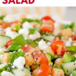 Pinnable image of summer chickpea feta salad.