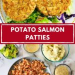 Pinnable image with text: potato salmon patties.
