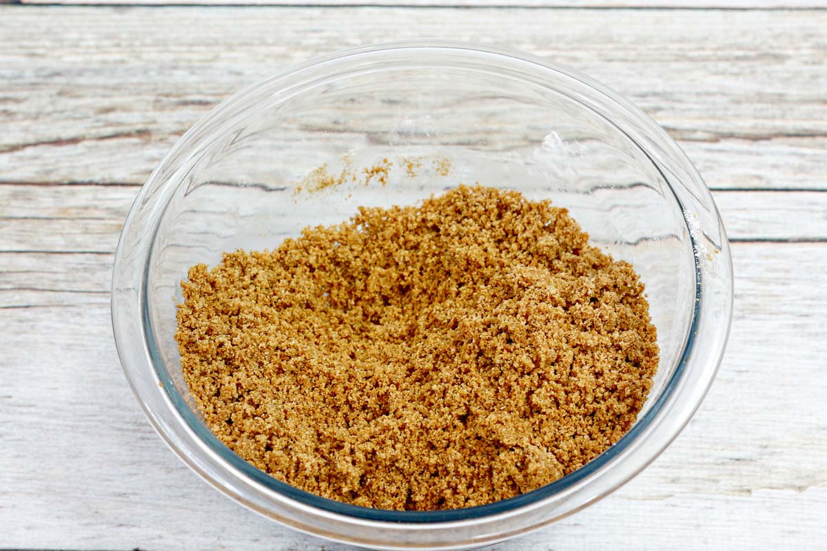 Graham cracker crumbs mixed with melted butter.