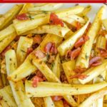 Pinterest image with text: Bacon Parsnip Fries
