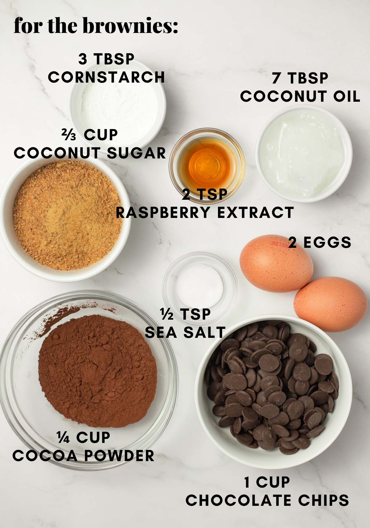 Ingredients to make raspberry brownies.