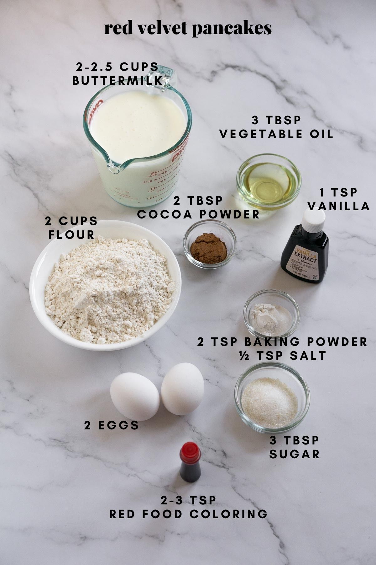 Ingredients for red velvet pancakes