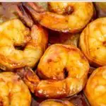 Pinterest image with text: Easy sweet and spicy honey shrimp