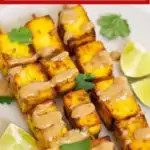 Pinterest image with text: Air fryer paneer satay