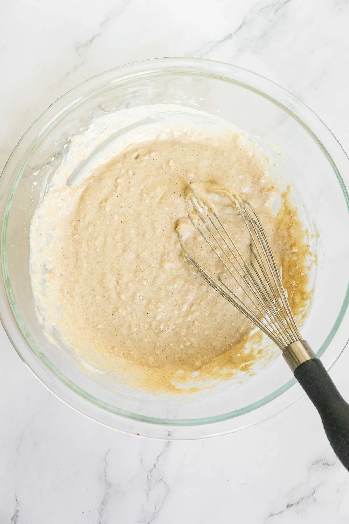 Churro pancake batter in a bowl