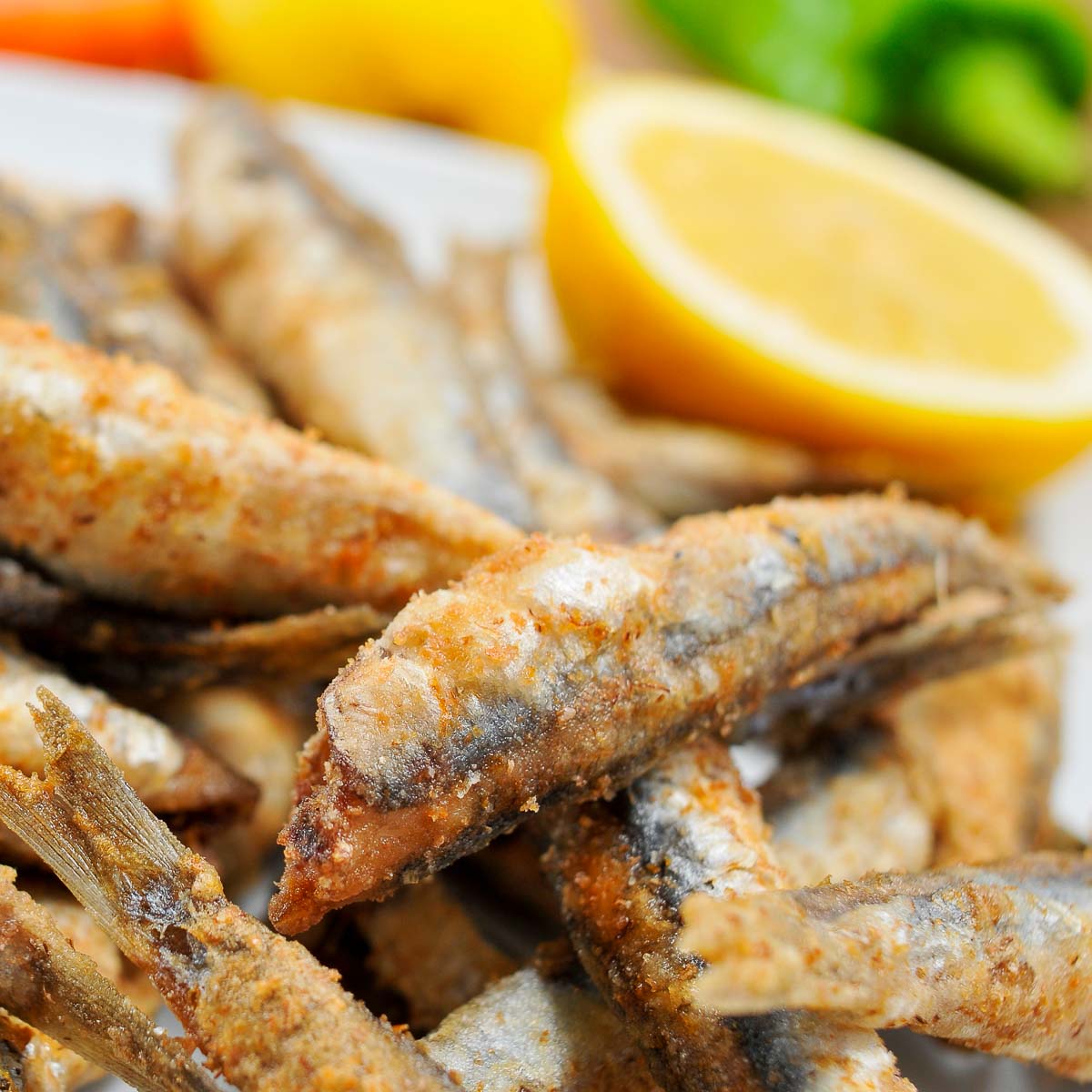 Close up of fried anchovies (boquerones fritos)