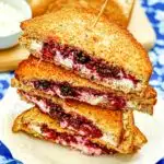 Close up of blackberry goat cheese grilled cheese sandwich