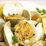 Pinterest image with text: 15 minute one-pan clams oreganata