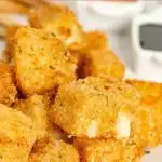 Pinterest image with text: Crispy fried brie cheese - holiday appetizer