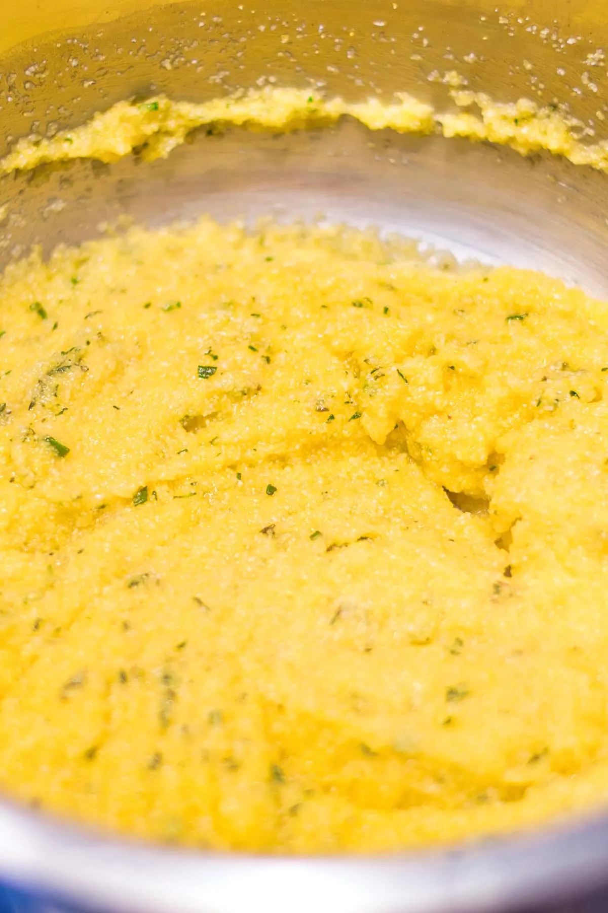 Close up or pot of cooked polenta