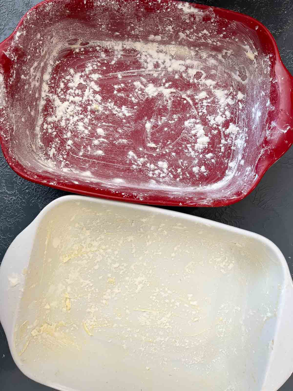 Buttered and floured baking pans