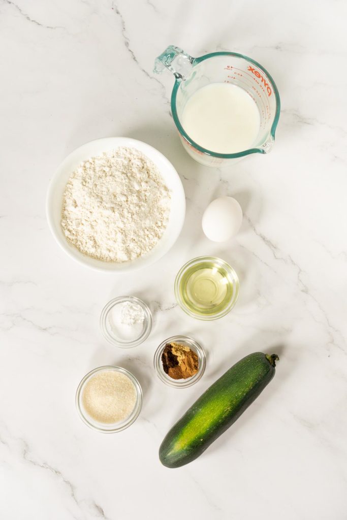 Ingredients to make zucchini bread pancakes