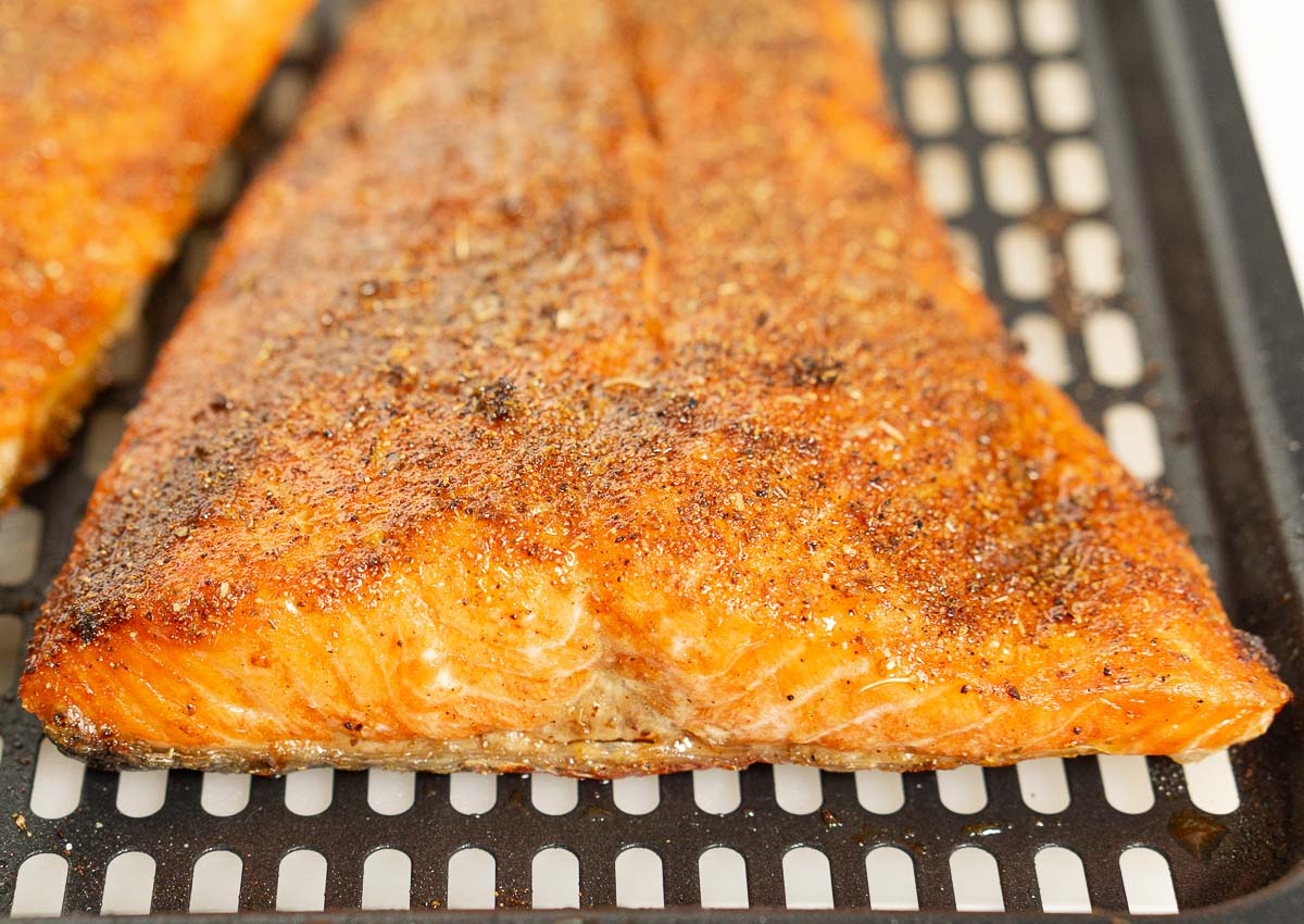 Close up or air fryer trout to show texture