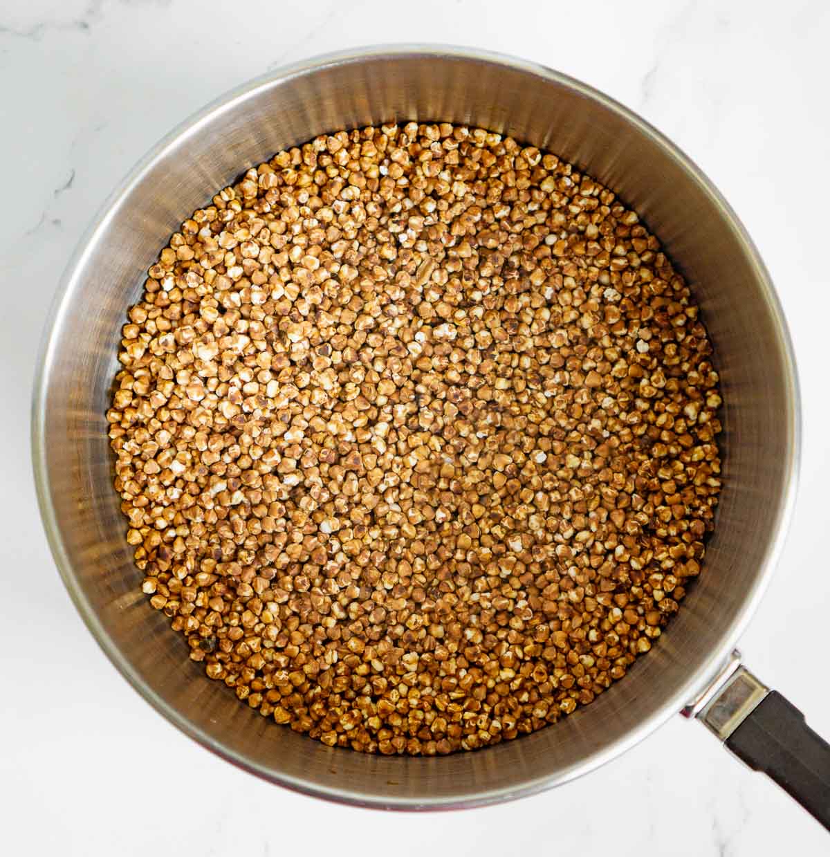 Toasted buckwheat groats in a pot