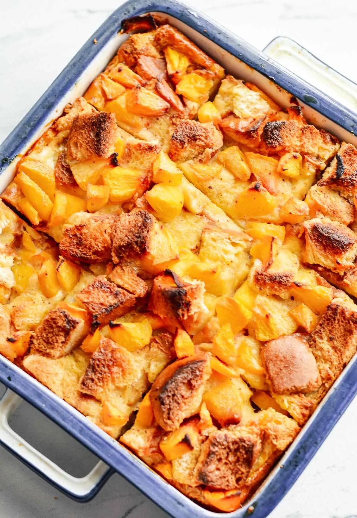 Top of baked Peach French toast