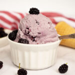 Bowl with homemade mulberry ice cream