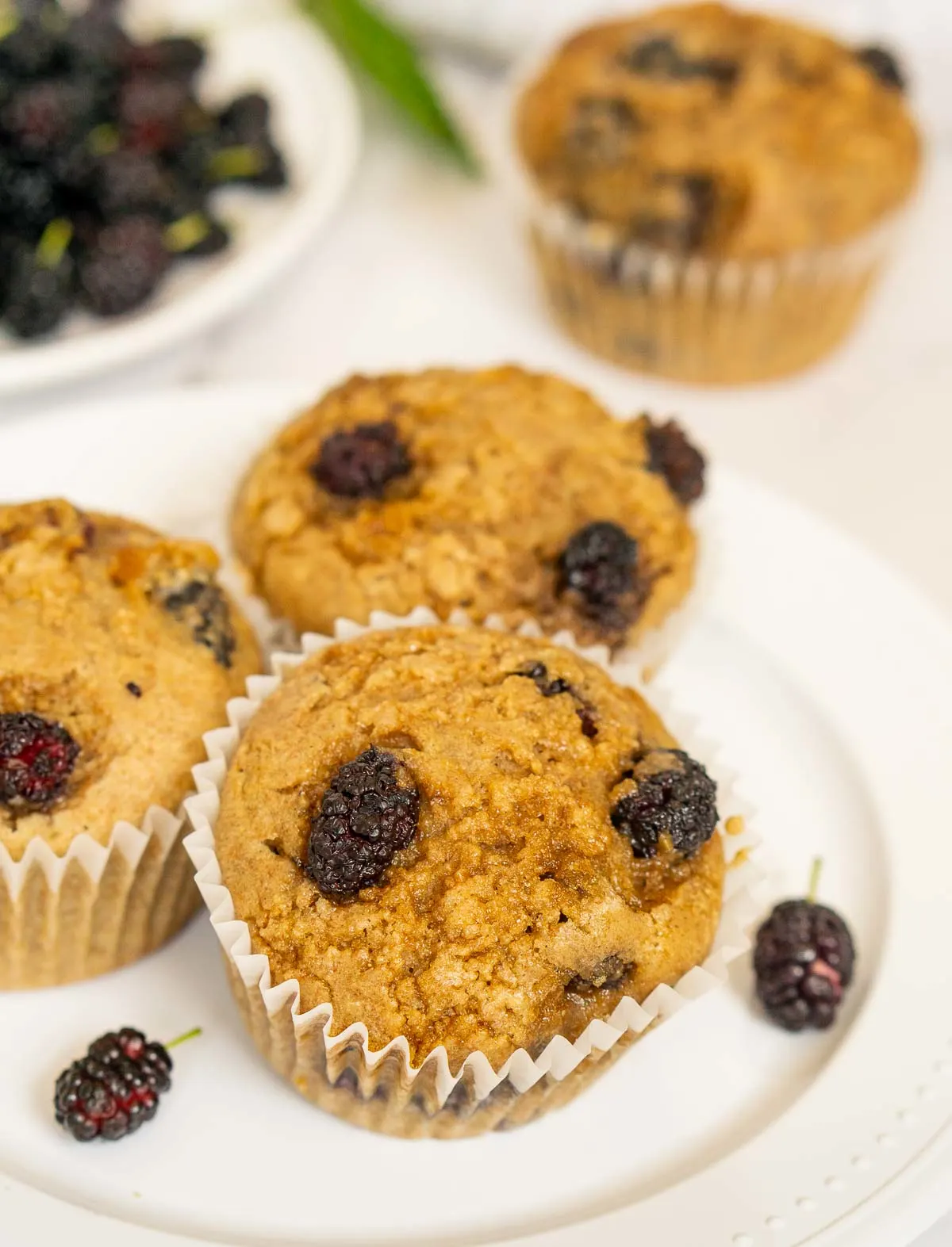 Plate with 3 mulberry muffins
