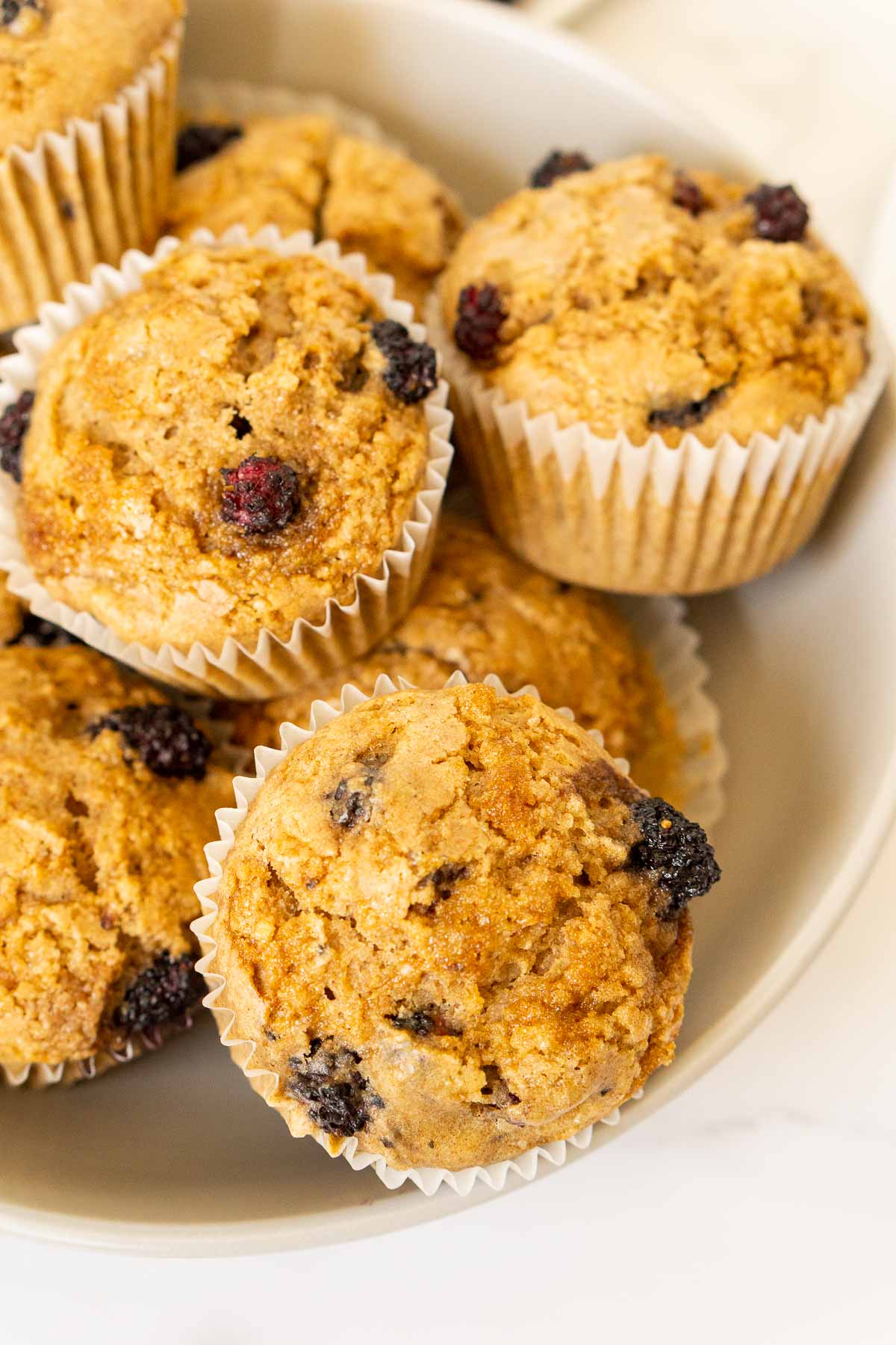 Healthy mulberry muffins in a bowl