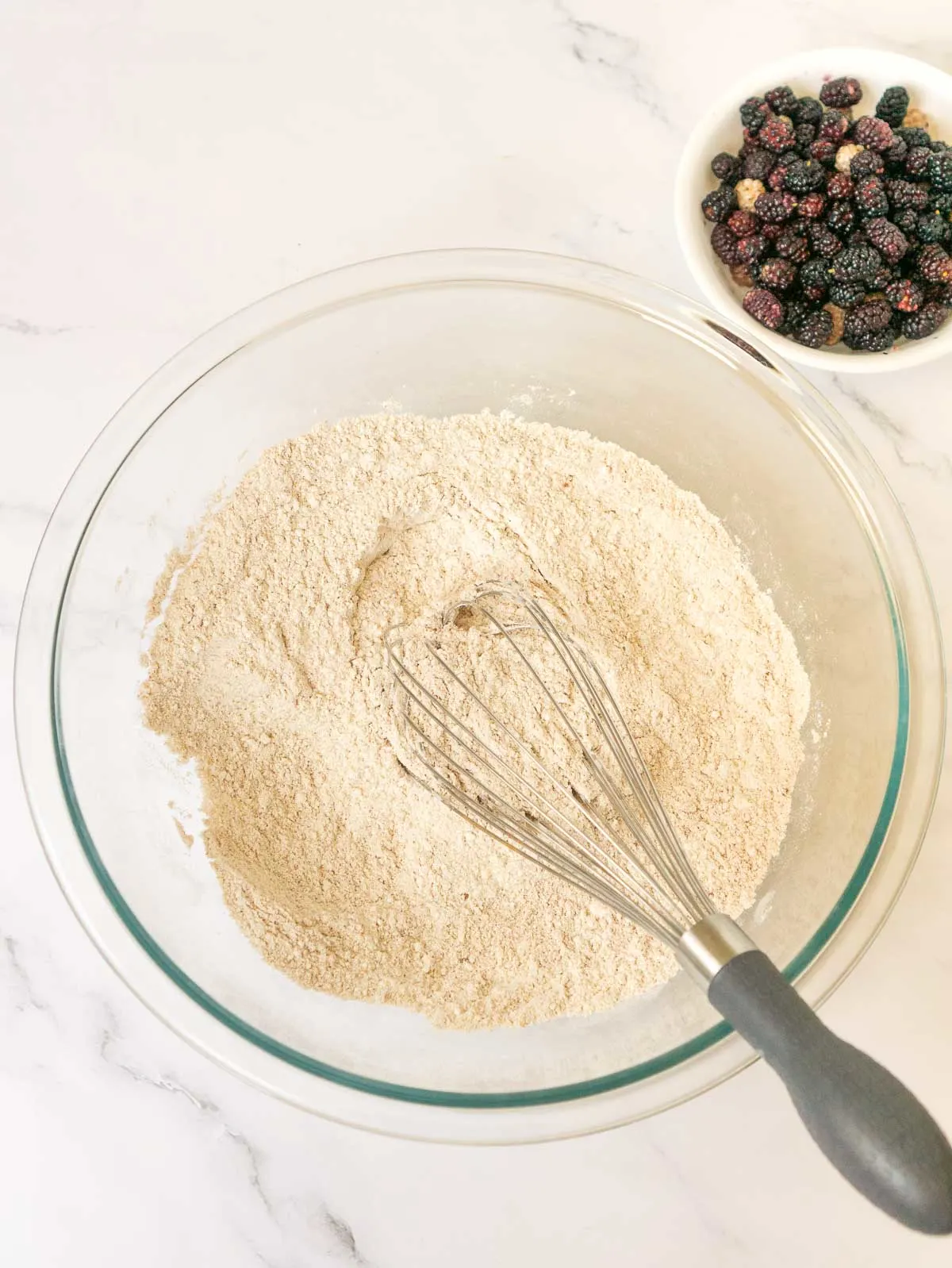 Dry ingredients for muffins in a bowl
