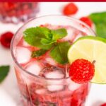 Pinterest image with text: Refreshing raspberry mojito