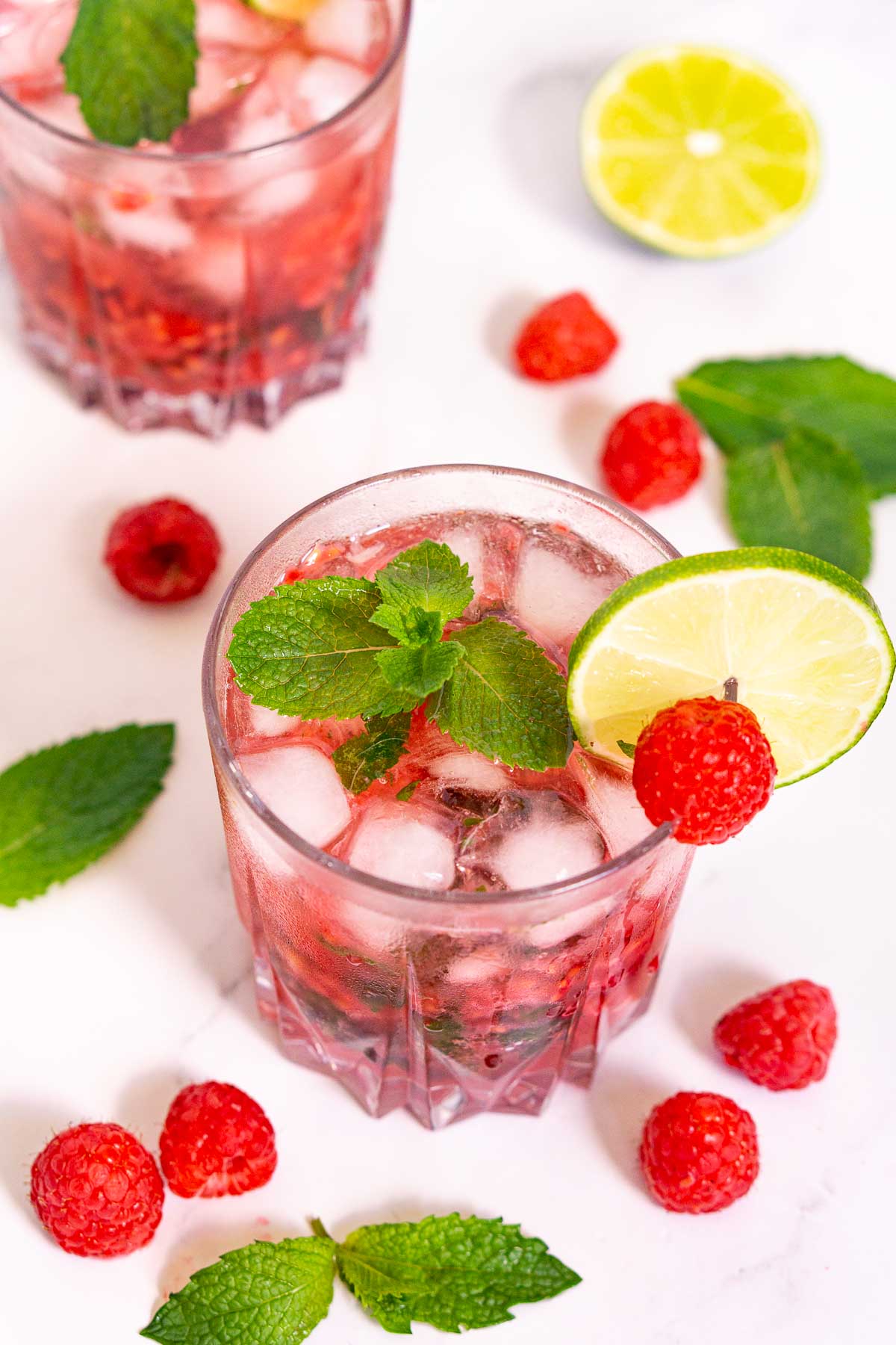 Overhead picture of raspberry cocktail - mojito