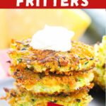 Pinterest image with text: Pan-fried zucchini fritters - ready in 20 minutes