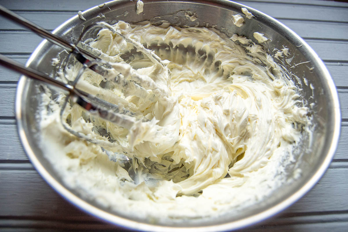Whipped cream cheese in a bowl