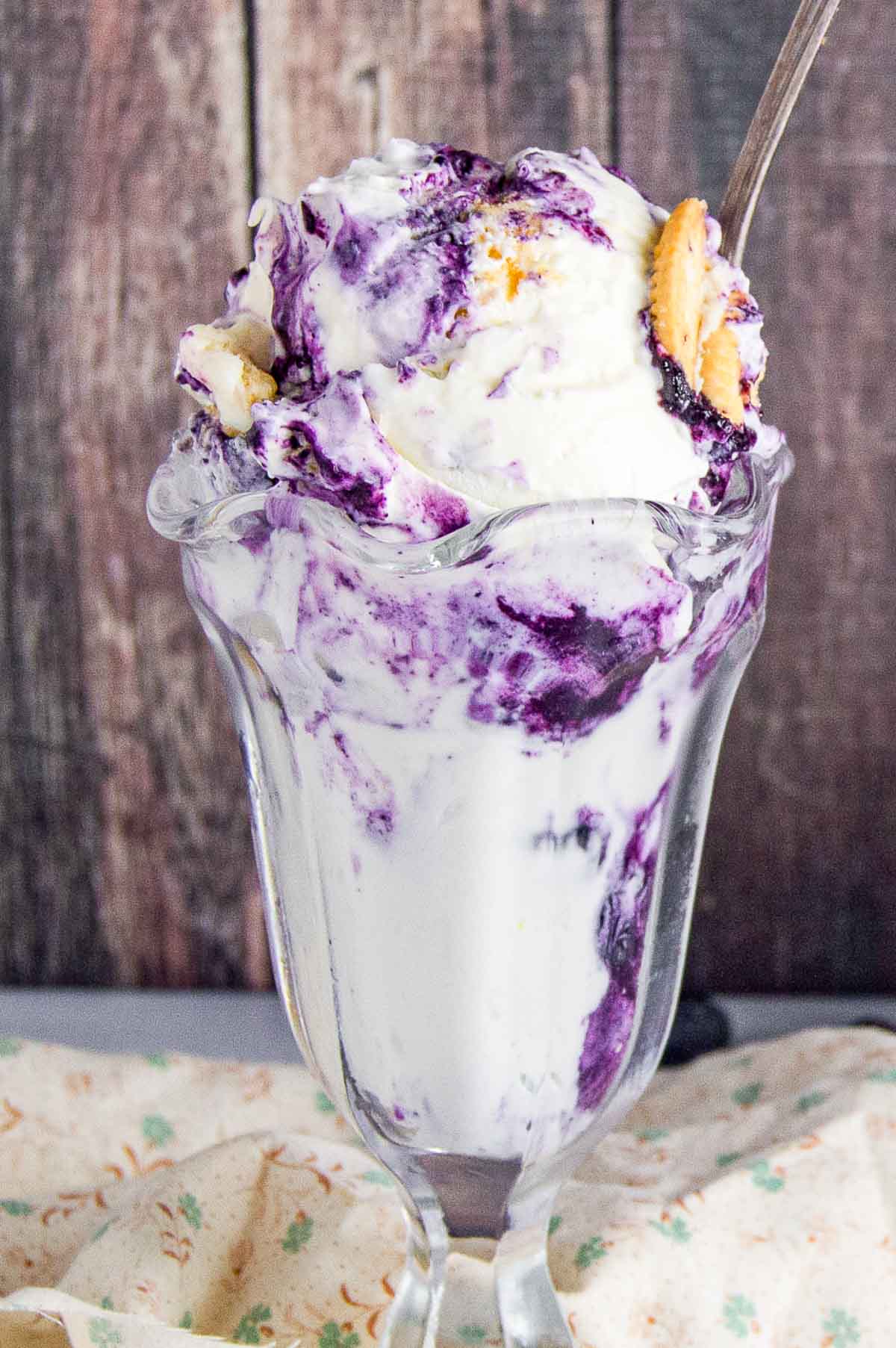 Blueberry cheesecake ice cream in a serving cup