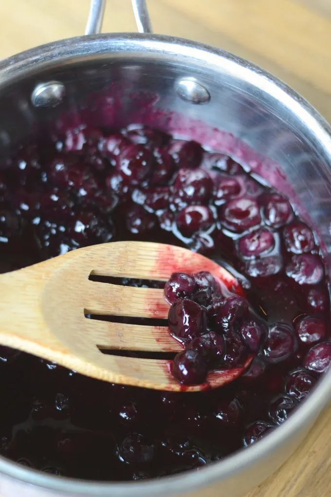 Blueberry sauce in a pan