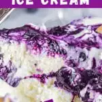 Pinterest image with text: blueberry swirl cheesecake ice cream - no ice cream maker needed