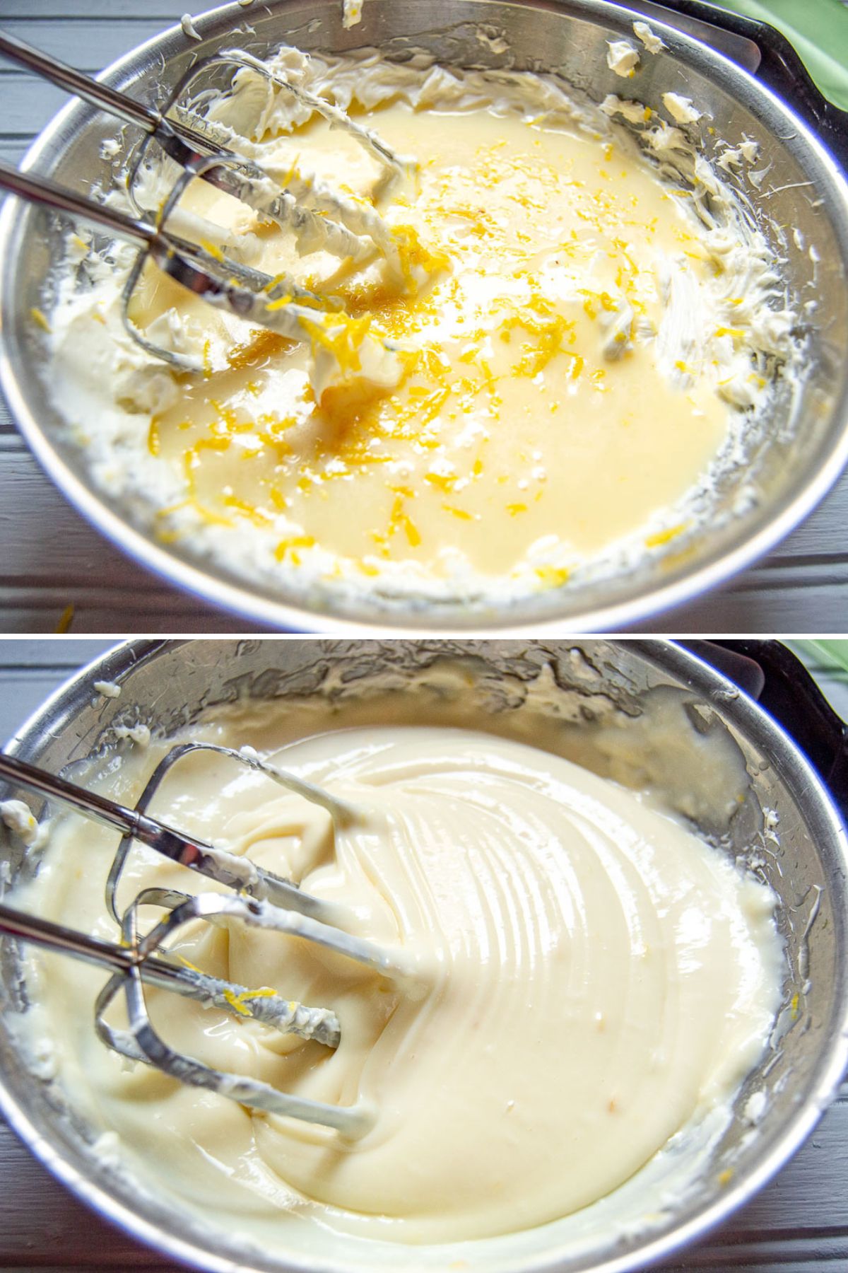 Collage of 2 pictures for how to make ice cream with a mixer