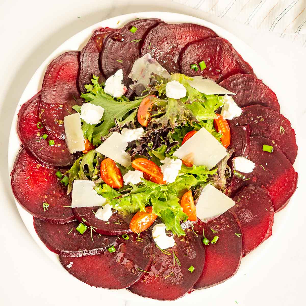 Beet Carpaccio appetizer on a plate