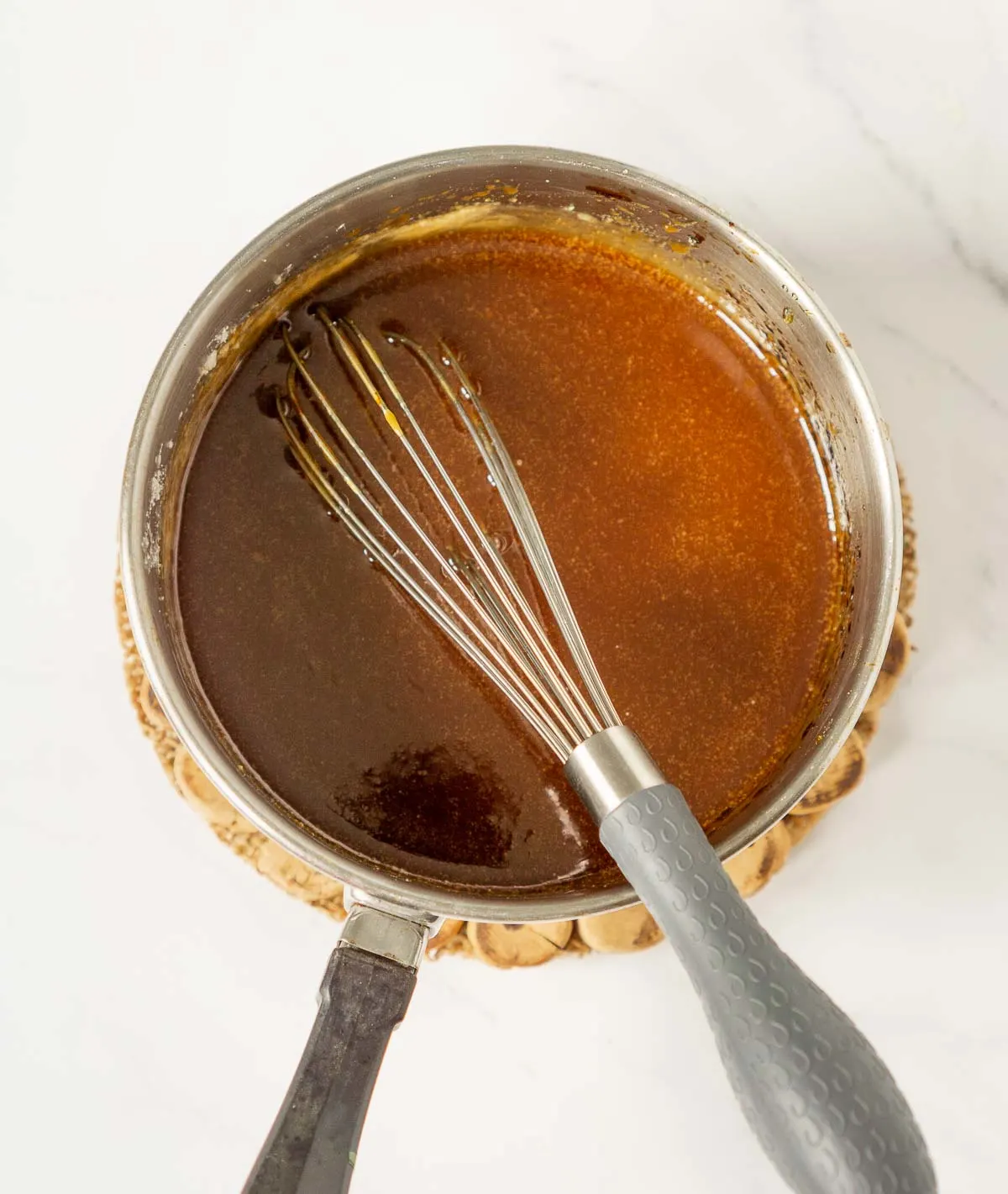 Pot of homemade caramel sauce