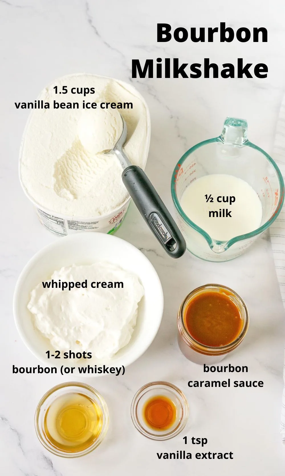 Ingredients to make bourbon milkshake
