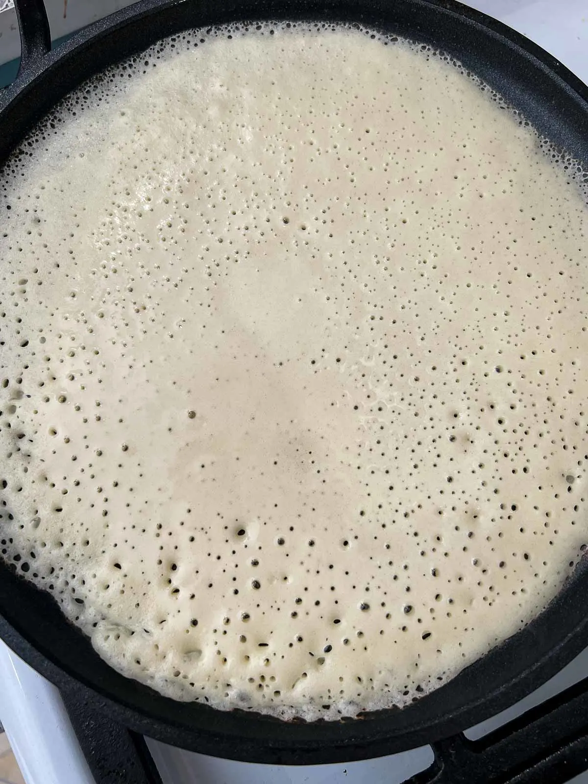 Buttermilk crepe batter in a pan