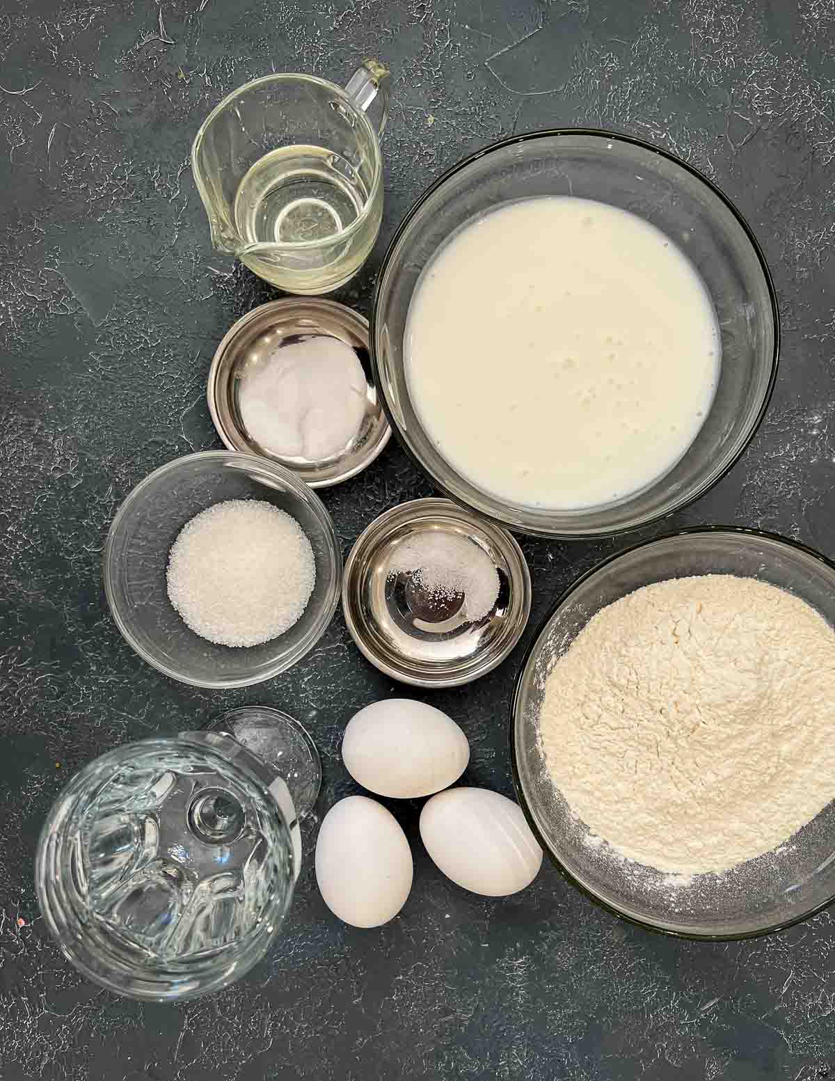 Ingredients to make buttermilk crepes