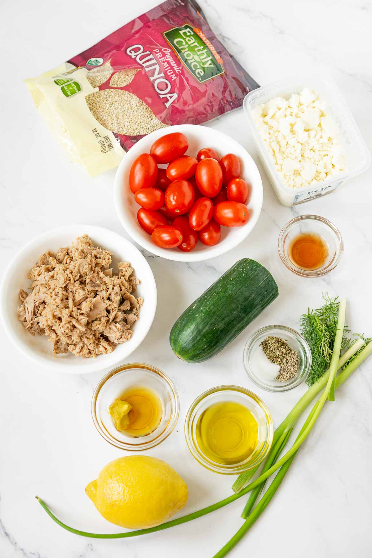 Ingredients to make quinoa tuna salad