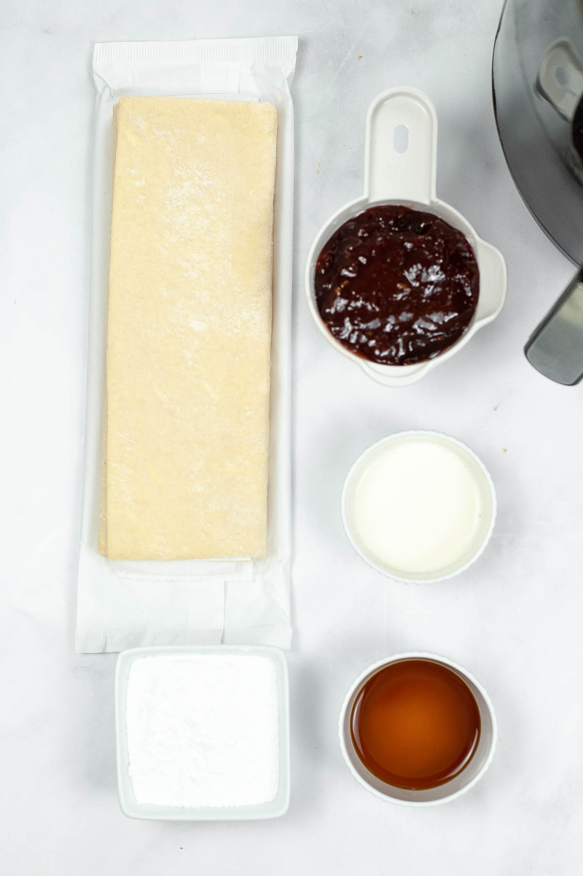 Ingredients to make puff pastry toaster strudel in an air fryer