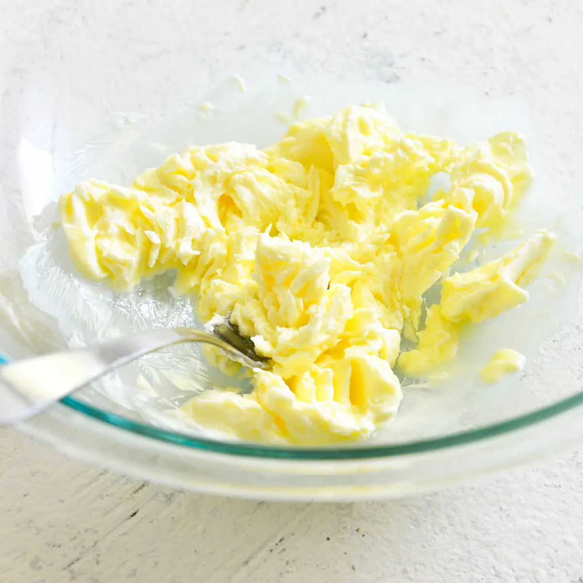 Mashed butter in a bowl