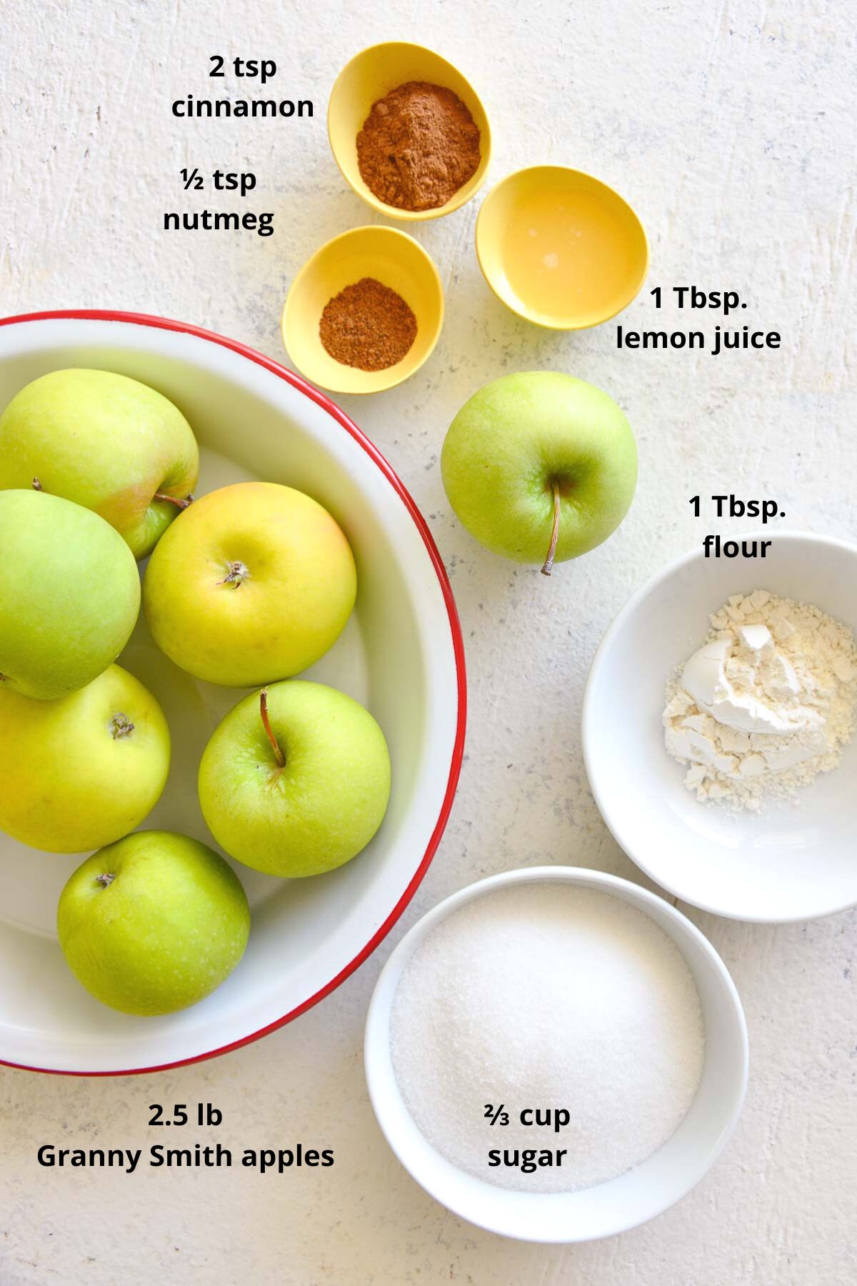 Ingredients to make apple crisp filling