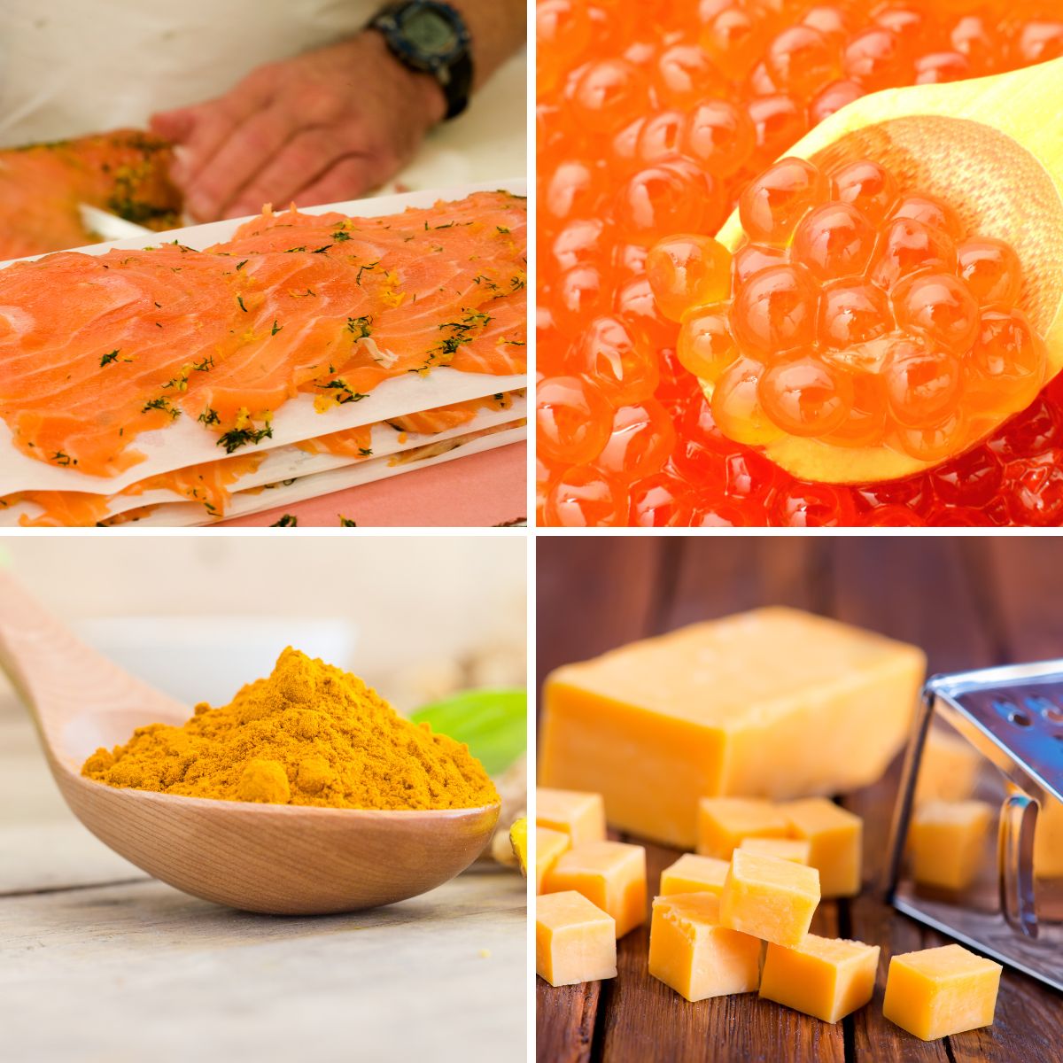 Collage of 4 orange foods
