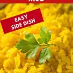 Image with text: Instant pot turmeric garlic rice - easy side dish